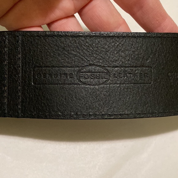 Fossil Black Leather & Suede Waist Belt with Silver Tone Hardware XS - Picture 9 of 16